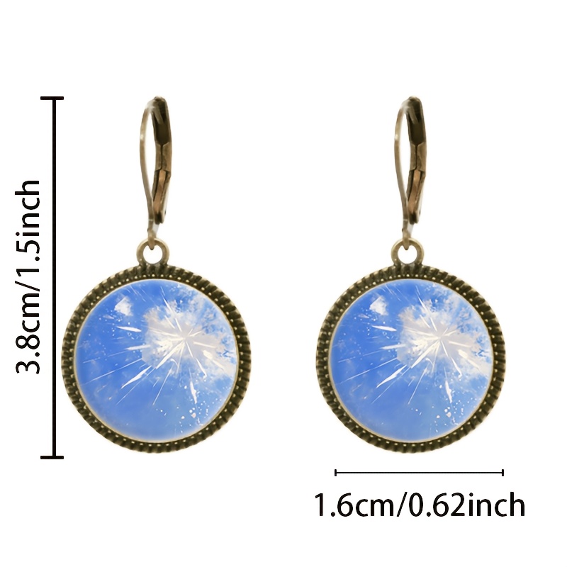 2pc Blue Classic Pendant Earrings Set, Radiating Pattern Design
